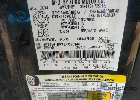 2014 Ford F-150 Fx4 from USA, damaged, VIN 1FTFW1EF7EFC55146